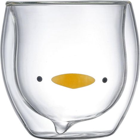 Tasse en Verre Double Paroi avec Design Canard, Idéale pour Lait, Café ou Thé, Cadeau d'Anniversaire, 250ml/8.4oz (1/5)