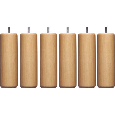 Pieds de lit cylindriques en bois de hêtre naturel 15 cm – Lot de 6 – Filetage 8 mm – S'adaptent à la majorité des sommiers – Someo