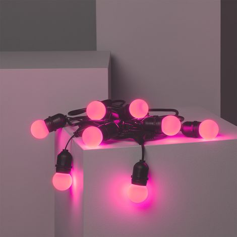 Kit Ghirlanda Waterproof 5.5m Nero + 8 Lampadine LED E27 G45 3W a Colori Rosa
