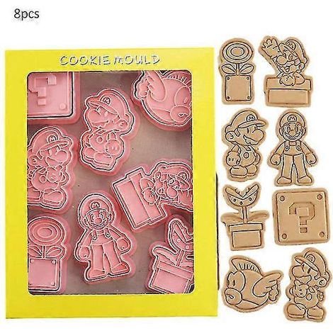 Lot de 8 emporte-pièces Super Mario Bros. – Moules ludiques pour biscuits, fudge, pâtisserie et desserts créatifs (1/4)