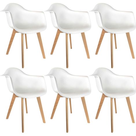 TRAVIS - Lot de 6 Fauteuils Assises Blanches (1/5)