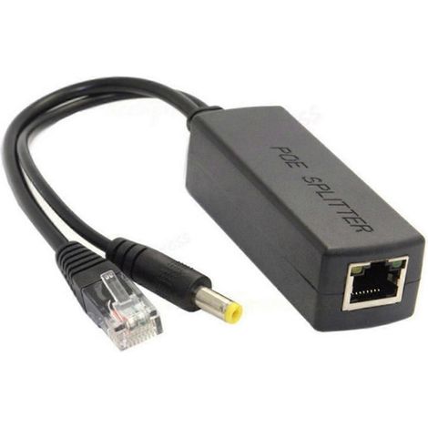 Répartiteur PoE Gigabit Mini 10/100/1000 Mbps, sortie CC 12 V, alimentation par Ethernet (PoE) IEEE 802.3af pour IP, couleur noire. (1/5)
