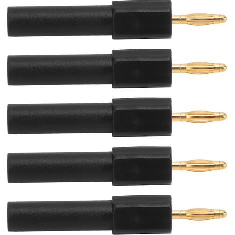 Lot de 5 adaptateurs banane mâle 2mm femelle 4mm en laiton PA, connexion solide, conductivité optimale, noir, 30Vac-60Vdc 36A (1/5)