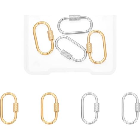 4 pièces 2 couleurs Vis Mousqueton Serrure Charme en Acier Inoxydable Porte-Clés Clé Fendue Ovale Porte-Clés Anneaux pour L'Organisation des Clés de Voiture, Or et Acier Inoxydable Couleur (1/5)