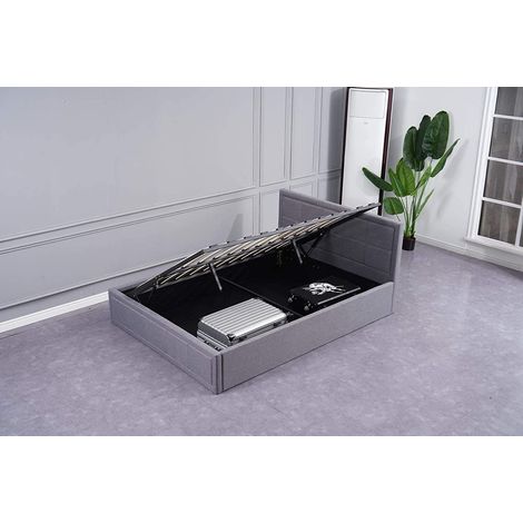 Ottoman Storage Bed 3ft Single Grey with 1 Mattress Wooden Fabric Bedroom (1/5)