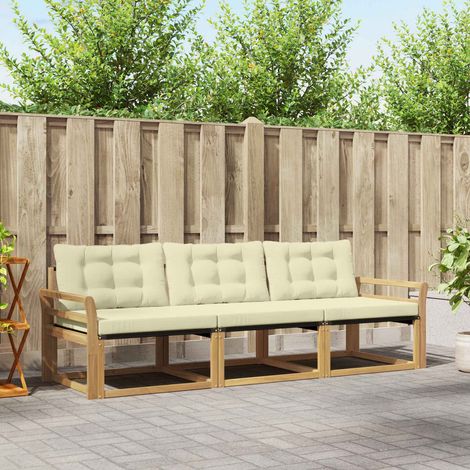 vidaXL Conjunto de sofás de exterior 3 uds. Blanco y Crema (1/5)