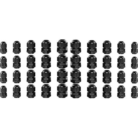 EASYCOMFORT Lot de 40 presse-étoupes en plastique noirs PG 7/9/11/13,5/16 étanches 3,5-13 mm joints protection fil câbles (1/5)
