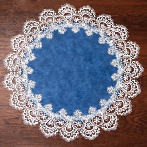 Runder Jacquard-Tischset mit Spitze, 60 cm, blau, wasserdicht