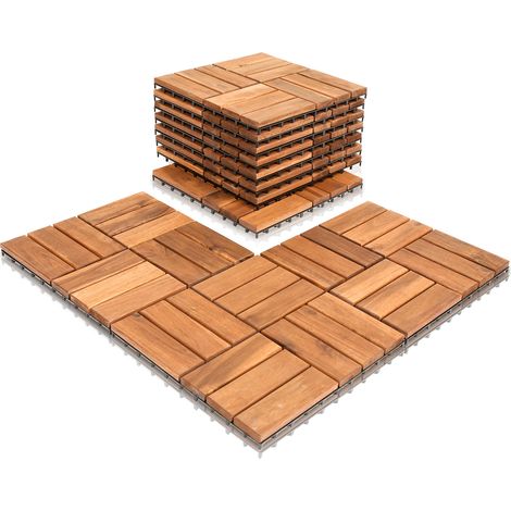 Randaco 11STK Holzfliese Akazie 30 x 30 cm Terrassenplatten Klicksystem Außen Klickfliesen Balkon Terrassenfliesen Holz,wetterfest rutschfest