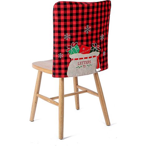 Lot de 2 housses de dossier de chaise décoratives à carreaux noirs et blancs, douces et non tissées, pour salle à manger ou cuisine, motif Noël. (1/5)