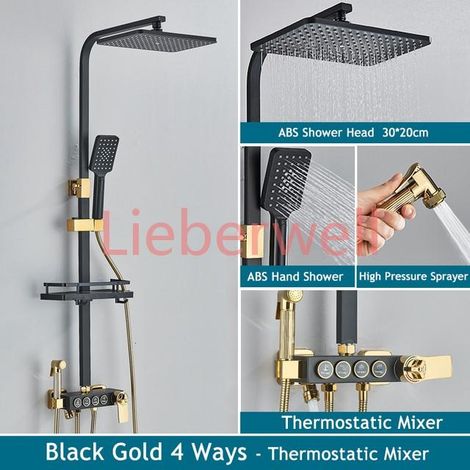 Ensemble de douche de salle de bains numérique chromé, pomme de douche de pluie de 12 pouces, robinet de salle de bains chaud et froid en laiton, système de douche thermostatique intelligent (1/4)