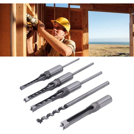 Ensemble de 4 forets carrés pour le travail du bois, burin à bois HSS, forets à fraiser, scie cloche pour le travail du bois, kit d'outils électriques (6,4/8,0/9,5/12,7 mm) (1/5)