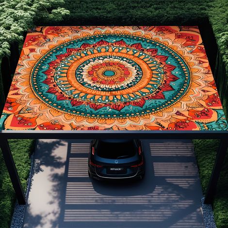 Voile d’ombrage extérieur 150x150 cm – Toile de soleil carrée en polyester avec impression numérique motif mandala lotus vintage – Protection solaire pour jardin, terrasse, camping et plage (1/5)