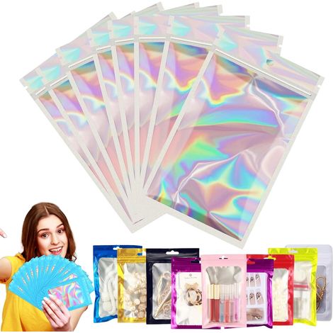 20PCS Holographique Sac Mylar Hermétique avec Fermeture à Glissière,16x24cm Pochons Refermable Aluminium avec Fenêtre Transparente,Pour Stocker Aliments,Bonbons, Bijoux,Des Appareils (1/5)