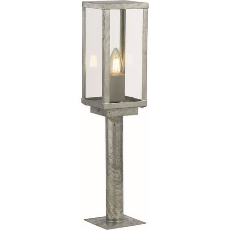 Außenleuchte Stehlampe Sockelleuchte Glas Baustahl silber verzinkt E27 Garten (1/3)