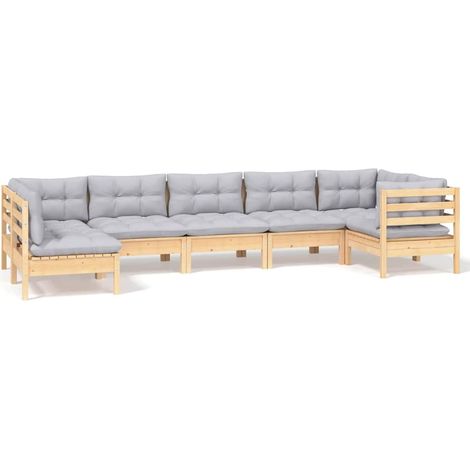 Maison Exclusive - Salon de jardin 7 pcs avec coussins gris bois de pin (1/5)