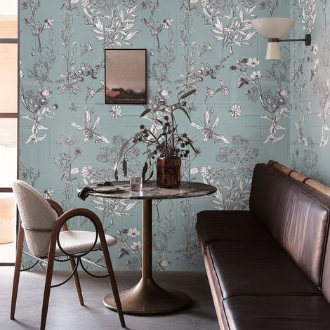 Papel pintado elegante con hojas para dormitorio Ilustraciones Florales