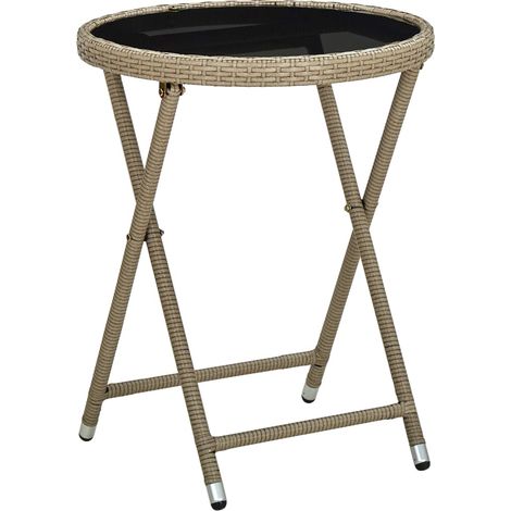 Mesa de centro de ratán sintético y vidrio templado beige 60 cm