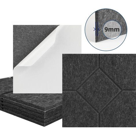 Lot de 12 panneaux acoustiques auto-adhésifs, rembourrage insonorisant en polyester, panneaux muraux insonorisants haute densité, 30 x 30 x 1 cm, gris (1/5)