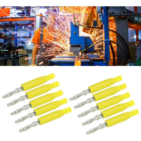 J.10031 Fiche banane PA en cuivre de haute qualité en forme de lanterne avec tube isolant, tête mâle de fiche banane à pression, 10 jeux vendus par paquet, jaune. (1/5)