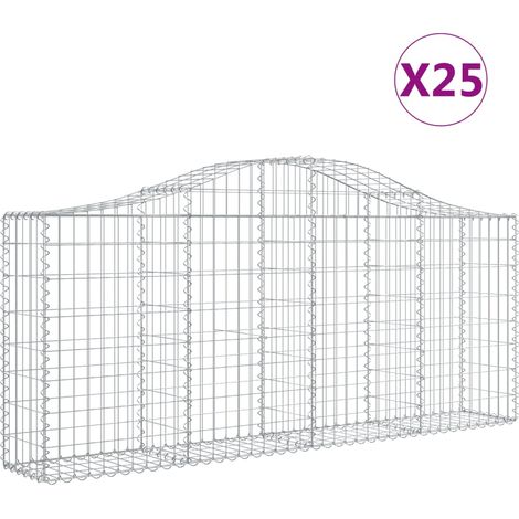 Paniers à gabions clôture cage mur de soutènement arqués 25 pcs 200 x 30 x 80/100 cm fer galvanisé Argent
