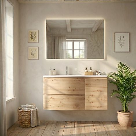 Mobile Bagno Sospeso Curvo 105Cm Rovere Oro Con Lavabo Sx  Los Angeles