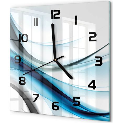 Horloge Murale Carrée Décoration Cuisine en Verre Trempé Silencieuse Moderne Abstraction de vague 30x30 cm (1/5)