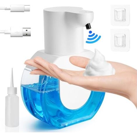 Distributeur Savon, 430ml Distributeur Savon Automatique Distributeur Savon Mural, IPX5 Distributeur Savon Mousse USB Rechargeable pour Cuisine, Salle de Bain (1/5)