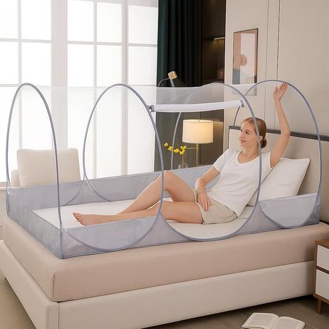 Zanzariera pieghevole a scomparsa per letto singolo familiare con cerniera, tenda da campeggio portatile, tenda antizanzare facile da montare per casa, campeggio, viaggi, dormitorio