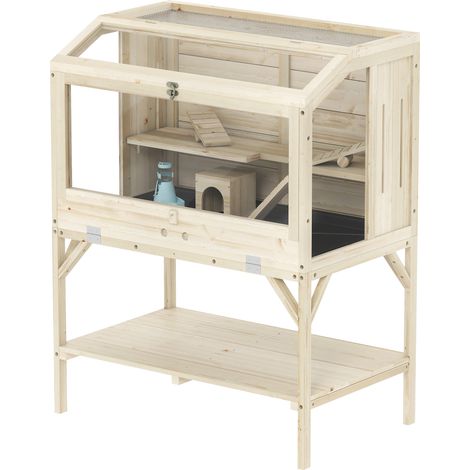 Cage hamster bois 2 niveaux étagère rangement couvercle ouvrant 84 x 53 x 110 cm (1/5)