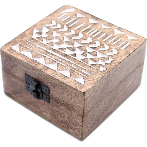 Boîte en bois lavé blanc - Design aztèque 4x4- Vendu par 1 (1/4)