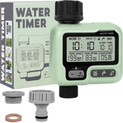 Automatic/manual watering timer, for garden, compatible with taps, with child safety, rain delay, IPX5 waterproof and LCD screen. (1/4)