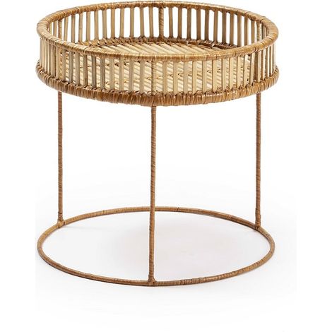 Table d'appoint osier naturel et métal esprit bohème chic - naturel osier et métal doré (1/2)