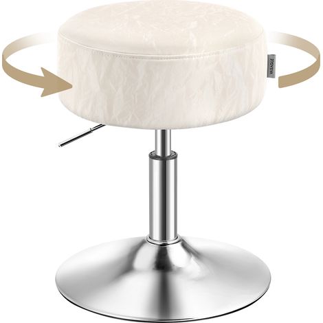 Vasagle – Tabouret de maquillage réglable en hauteur – Pivotant 360° – Assise en PU épais – Base stable – Pour chambre, cuisine, salle à manger, blanc (1/5)