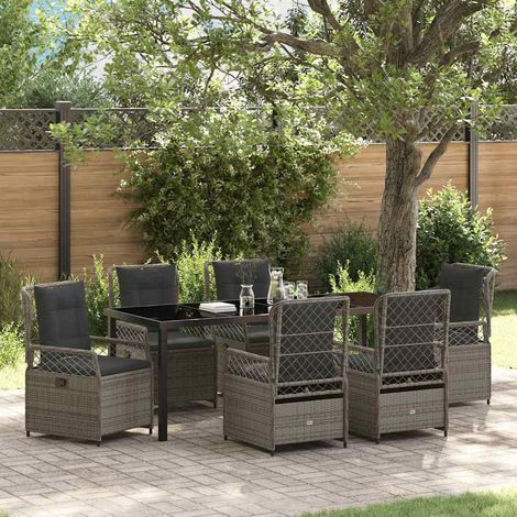 Garten Essgruppe 7 pcs Grau Poly-Rattan (1/5)