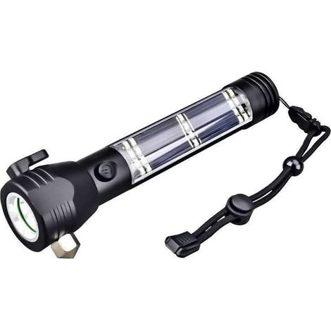Multifunktions-Solar-Taschenlampe, wiederaufladbar über USB und Solarladung mit Hammer
