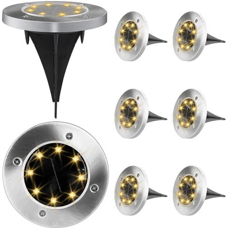 Lot de 8 lumières solaires pour jardin extérieur, 8 LED, lumière enterrée, blanc chaud, étanche, projecteurs solaires,allée, escalier, paysage (1/5)