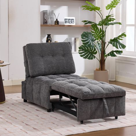 689576cm Schlafsofa, Ausziehsofa mit verstellbarer Rückenlehne, Schlafsessel mit Sitztiefenverstellung, Loungesofa Daybed Faltbar Auszug, grau