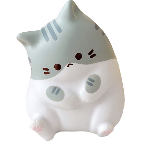 Chaton gris anti-stress en PU souple, jouet compressible à récupération lente, décoration lumineuse pour famille, bureau et voyage (1/5)