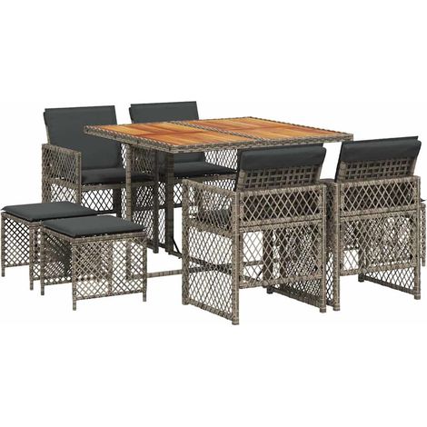 Maison Exclusive - 9-tlg. Garten-Essgruppe mit Kissen Grau Poly R