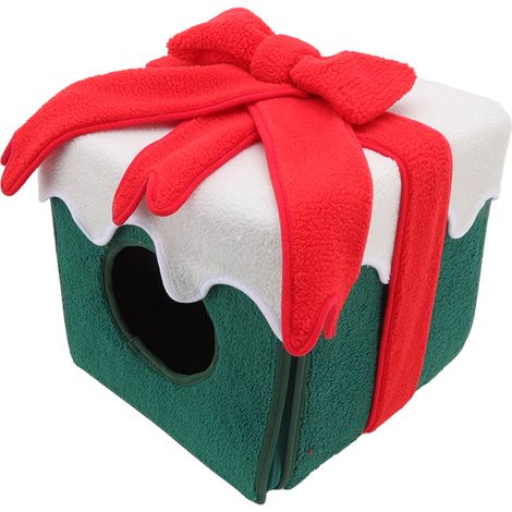 Lit de Noël pour Chat en Forme de Boîte Douce et Confortable, Tente de Noël pour Chat avec Couleurs Vives, Vert (1/5)