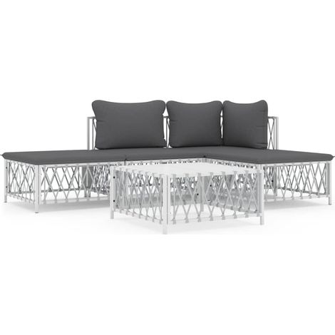 Maison Exclusive - Set Salotto da Giardino 5 pz con Cuscini in Acciaio Bianco (1/5)