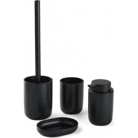 Set di 4 accessori per bagno - TODAY - UTILITY - Bicchiere, distributore di sapone, spazzola WC - Nero (1/4)