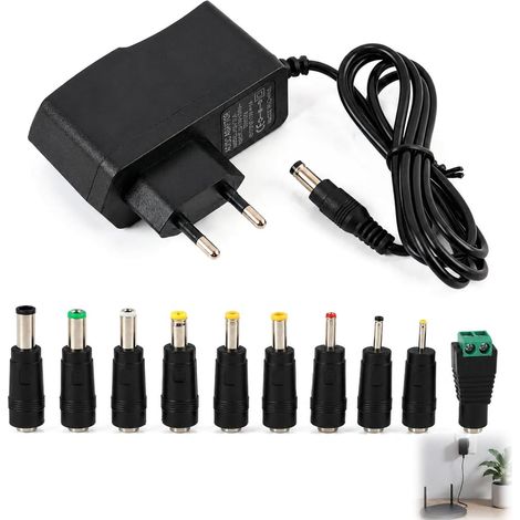 Adaptateur d’Alimentation Universel 12V 1A avec câble de 1,5 m, entrée AC 100-240V 50/60Hz, connecteur Jack 5,5 x 2,5 mm Compatible avec TV Box, Bandes LED, routeurs et Autres appareils électroniques (1/5)