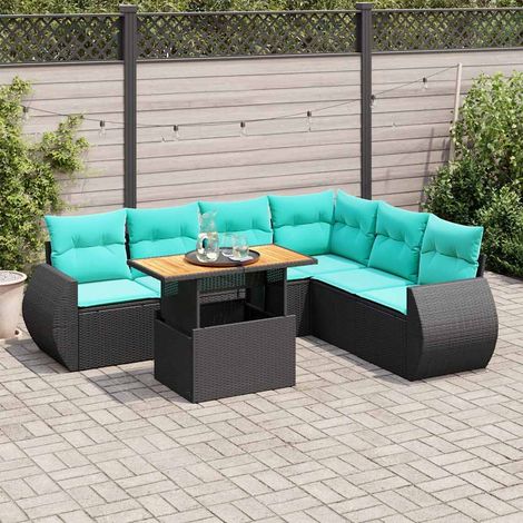 vidaXL Salon de jardin 7 pcs avec coussins noir résine tressée (1/5)