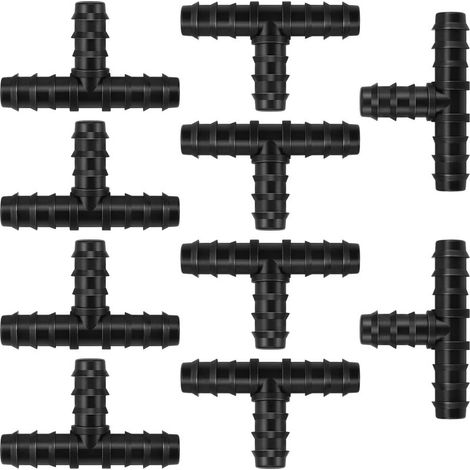 Lot de 10 raccords de tuyau en T 16 mm (1/2"), en plastique noir, pour tuyau d'irrigation goutte à thé, accessoires d'irrigation goutte à goutte (1/5)