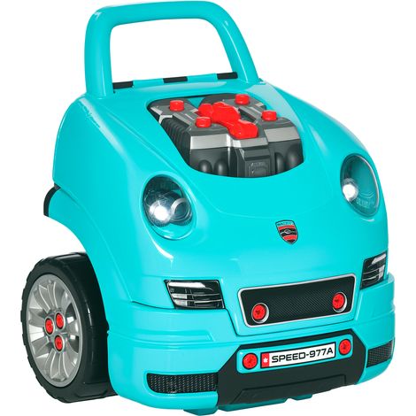Officina Camion Giocattolo per Bambini 3-5 Anni a 61 Pezzi con Maniglia, in ABS e PP, 40x39x47 cm, Nero e Azzurro