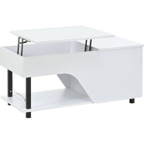 Table basse réglable en hauteur avec rangement caché blanc 50 x 100 x 46 cm (1/5)