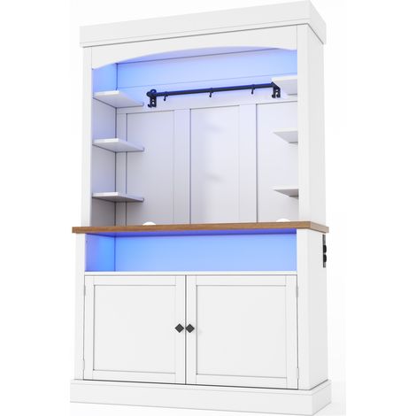 Armoire haute 183 cm avec éclairage LED, prise intégrée et crochets, meuble de rangement pour cuisine et séjour (1/5)