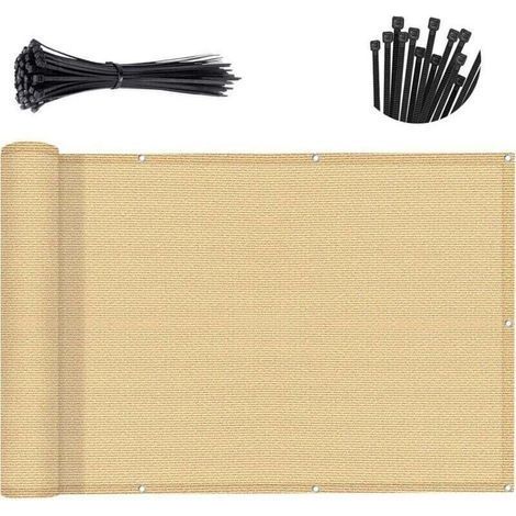 Brise-vue beige pour balcon, couverture de clôture d'appartement à 90 % d'ombre, pare-brise en maille robuste pour terrasse, extérieur, cour, patio (0,9 × 3m) (1/3)